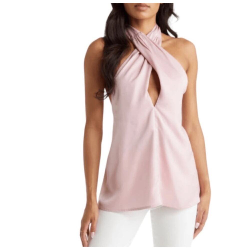 Vici  Collection Satin Crossover Tie Neck Top Blouse  ***NWT****